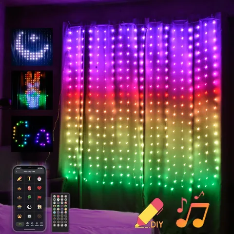 Elenut RGBIC Smart Curtain Lights Led Christmas Fairy Light immagine fai da te con telecomando APP per la decorazione della ghirlanda del partito