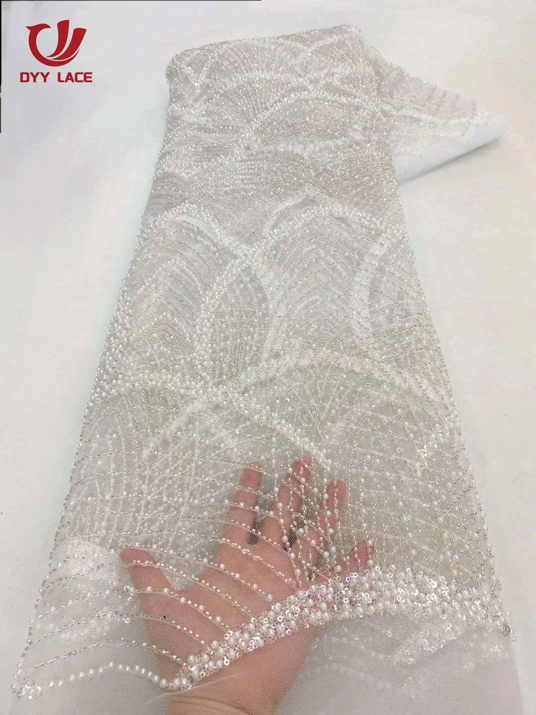 Luxury African Groom Sequins Lace Fabric 2025 High Quality Lace Embroidery Beaded Mesh Fabric 5 Yards For Women Wedding 5 Yards