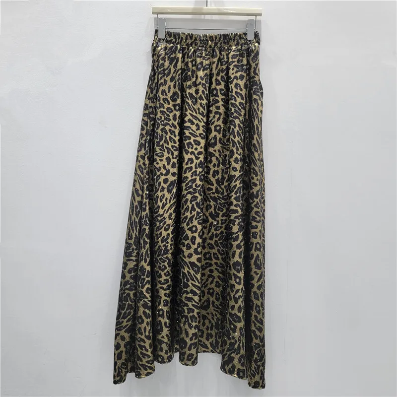 HKSH primavera otoño nueva falda de mujer moda leopardo impreso cintura elástica plisada elegante ropa de calle Retro faldas Y2K HK14914