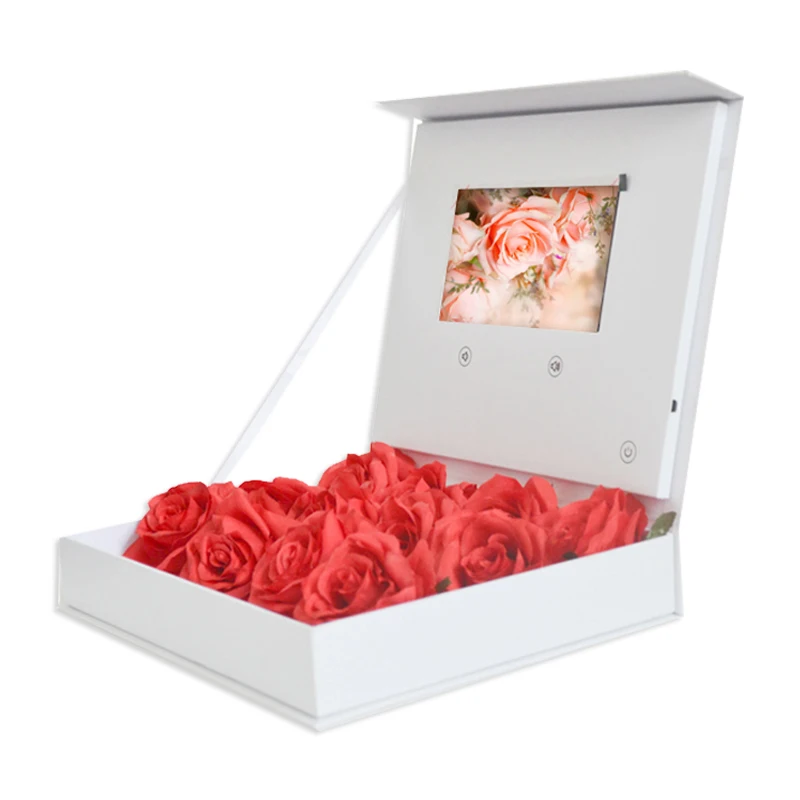 Matériel de papier de boîte vidéo d'écran d'affichage à cristaux liquides de 7 pouces, connaissance chaude, mémoire de 128MB pour l'emballage de fleur