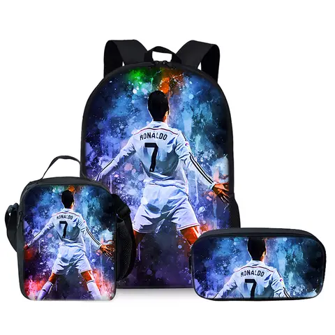 Football Player CR7 Three Piece Set Backpacks For Boy And Girls Best Gifts 3D Cartoon School Backpack For Children