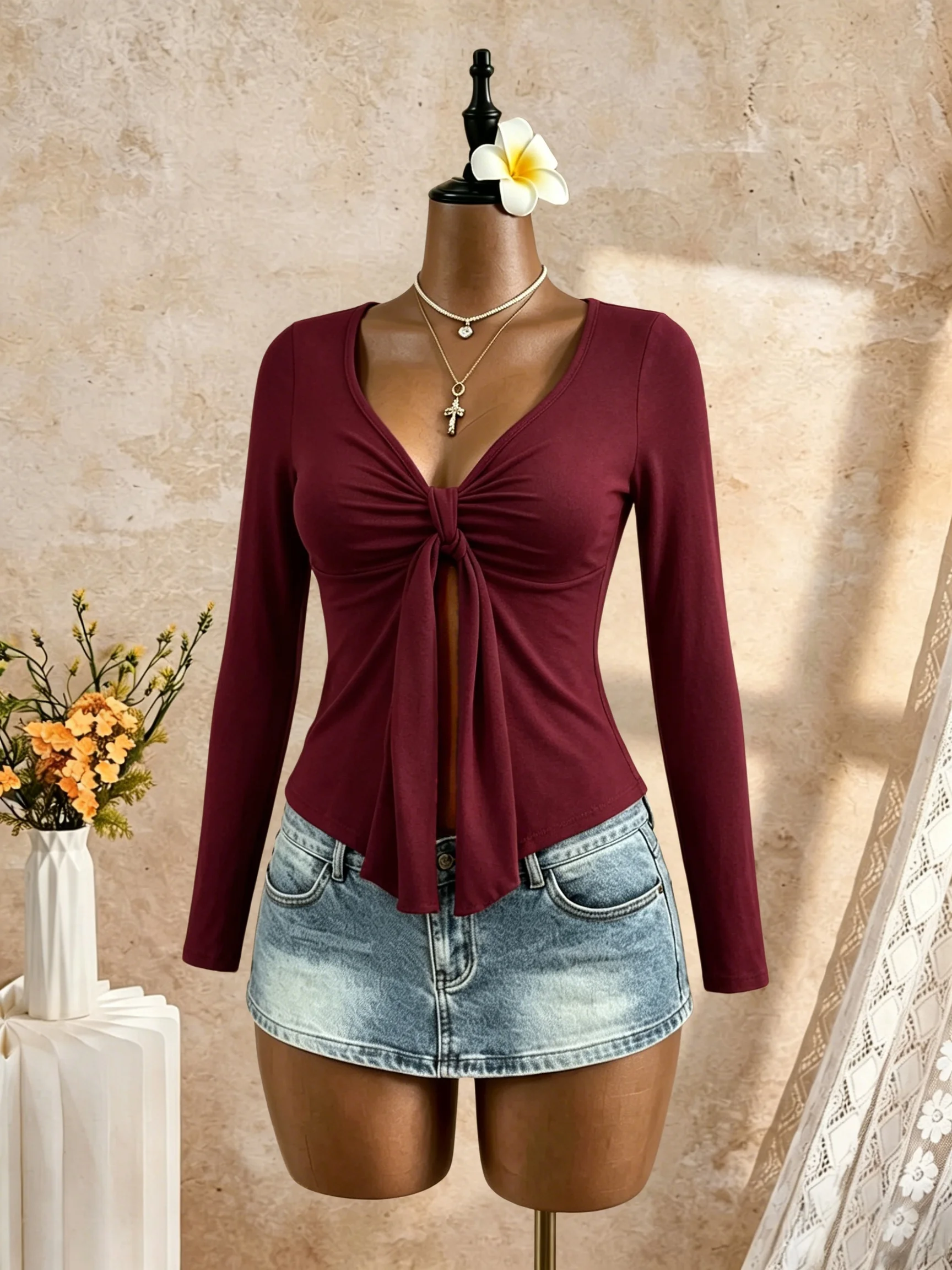 Women 4 Pack V‑Neck Vertical Ribbed Knit Long Sleeve Top Slim Fit Basic Pullover Knit Blouse Multi‑Pack Casual Daily Layering Sw