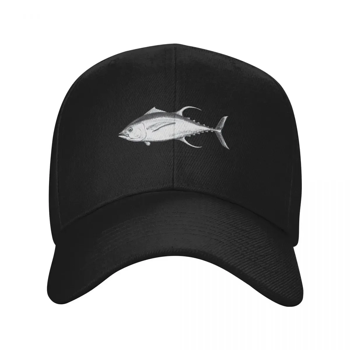 Yellowfin Tuna -Black + White Detailed Watercolor Fish Illustration Baseball Cap