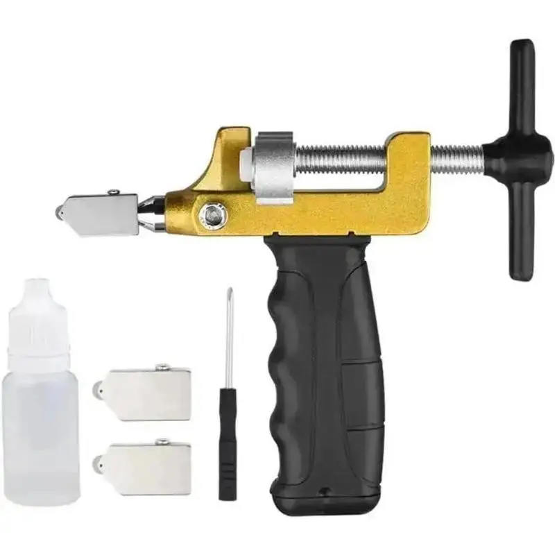 2 In 1 Manual Glass Tile Cutter Hand Tools Set with 2 Tungsten Steel Blades for Cutting Breaking Glass Ceramic Tile Glazed Tile