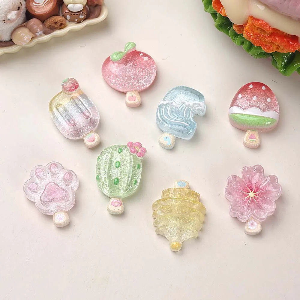 10pcs Kawaii Transparent Summer Mini Ice Cream Resin Charm DIY for Phone Case Hairpin Keychain Decoration DIY Accessories