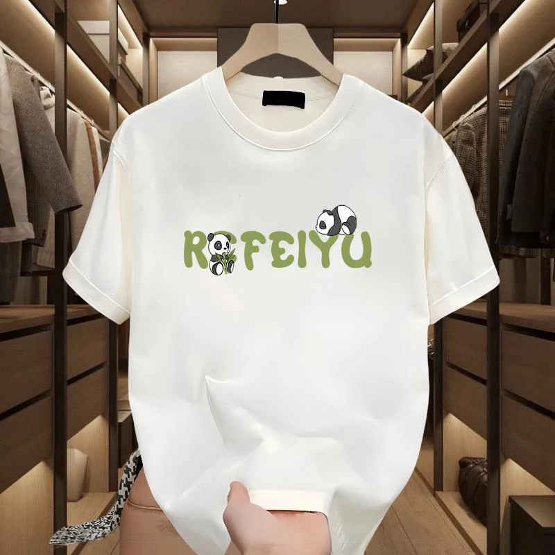 

Мужская летняя футболка из чистого хлопка Heavyweight Design Sensation Panda, модная уличная одежда свободного кроя с круглым вырезом