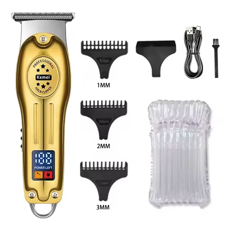 Kemei KM-678 Goud en Zilver Draagbare Mini Elektrische Tondeuse LCD Display Trimmer Oplaadbare Haarsnijder Machine