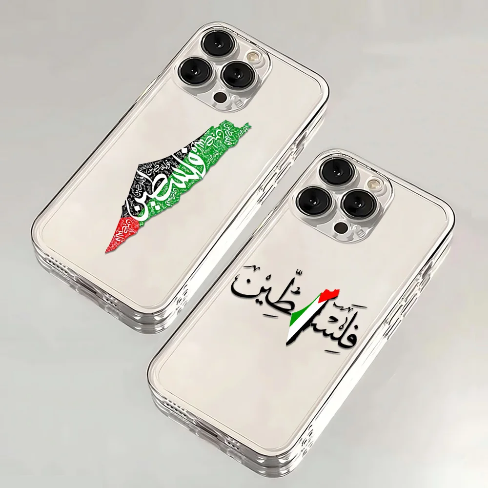 Cute Phone Case For Palestine Flag Map Passport iPhone 16 15 14 13 12 11 Mini Pro Max X XR XSMax 7 8 Plus Transparent Soft Cover