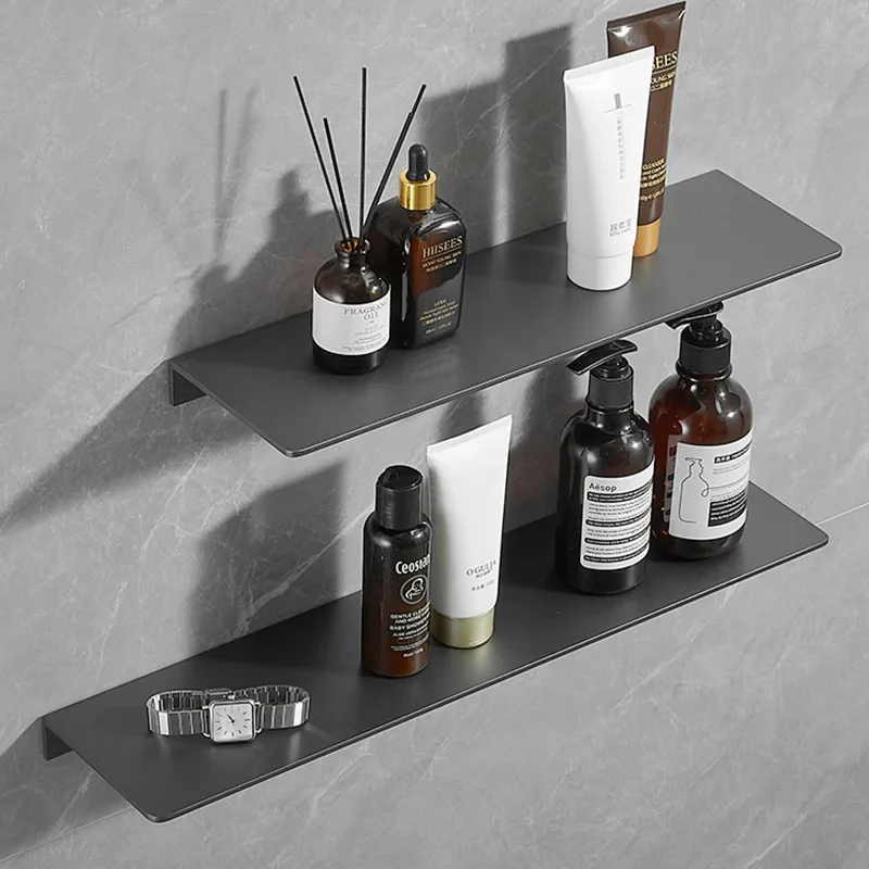 60/70/80/90/100CM Gunmetal Grey Bathroom Shelf Wall-mounted Perforated Installation Bathroom Aluminium Hardware Accessories