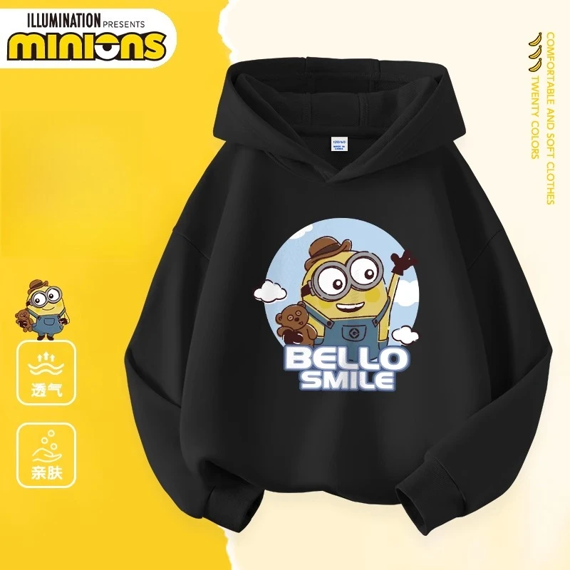 سويت شيرت Despicable Me Minions مطبوع على الموضة للأطفال للخريف والشتاء، سويت شيرت بقلنسوة مريح عالي الجودة