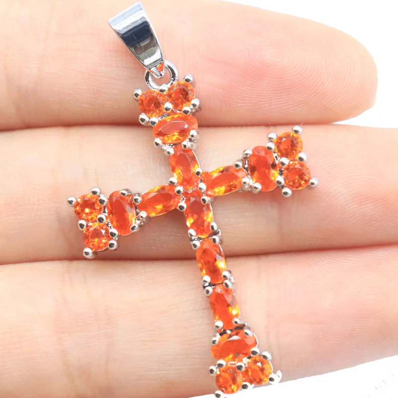 

45x27mm Multi Color Cross Rhodolite Garnet Peridot Citrine Kunzite Orange Spessartine Garnet Viole Tanzanite Silver Pendant