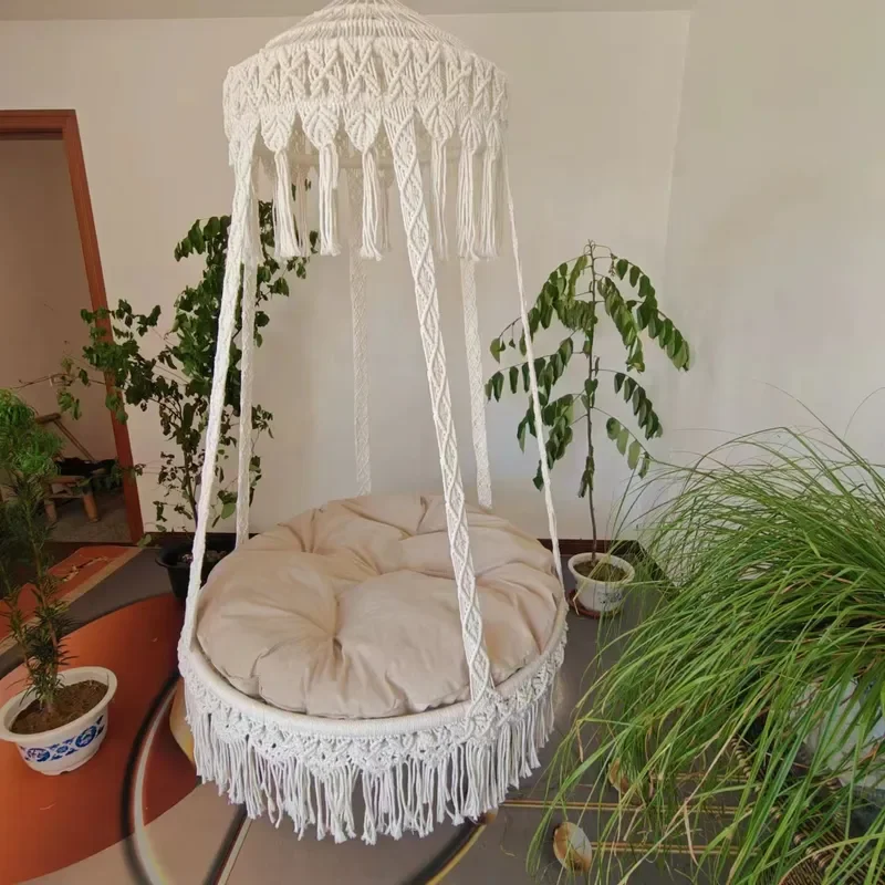 Hand Woven Hanging Chair Bohemian Swing Basket for Balcony Large Hammock Seat Home Decor Adult Outdoor Garden Furniture Boho
