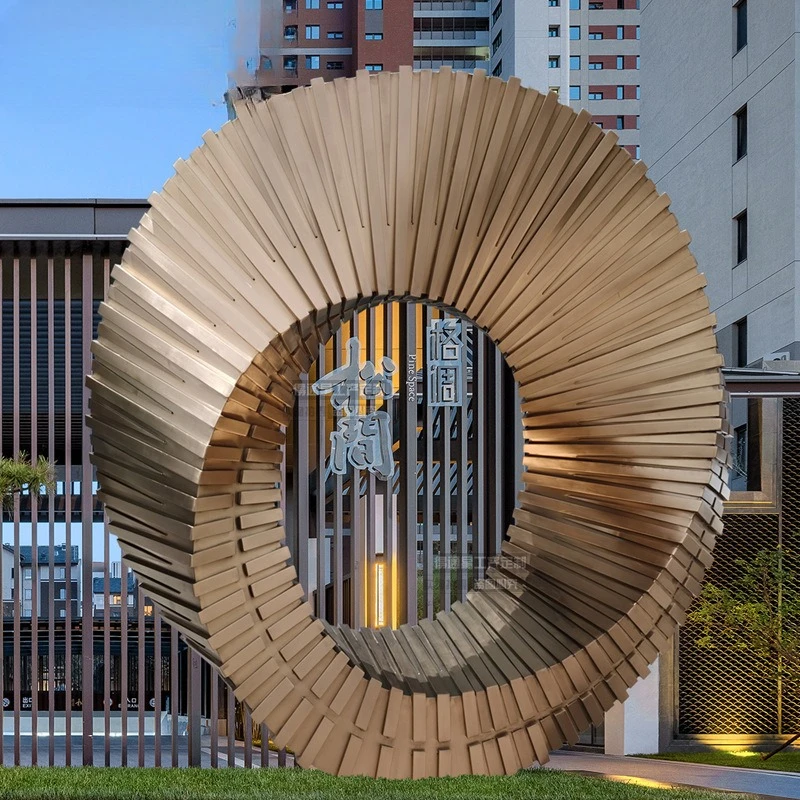 Stainless steel brushed electroplating ring abstract sculpture metal manufacturer makes water feature landscape garden large orn