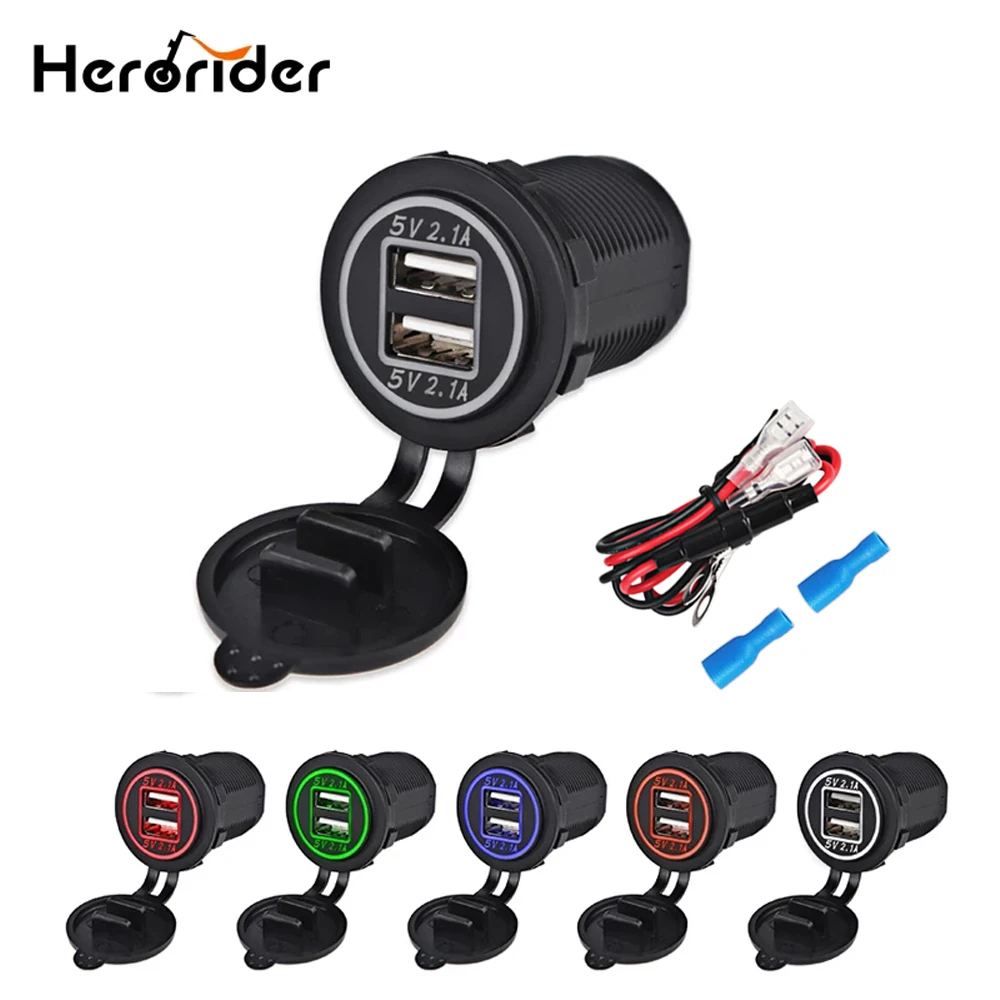 Car USB Power Outlet 4.2A Car Charger Dual Socket Adapter Motorcycle USB Charger Cigarette Socket For Motorcycle Car 12v