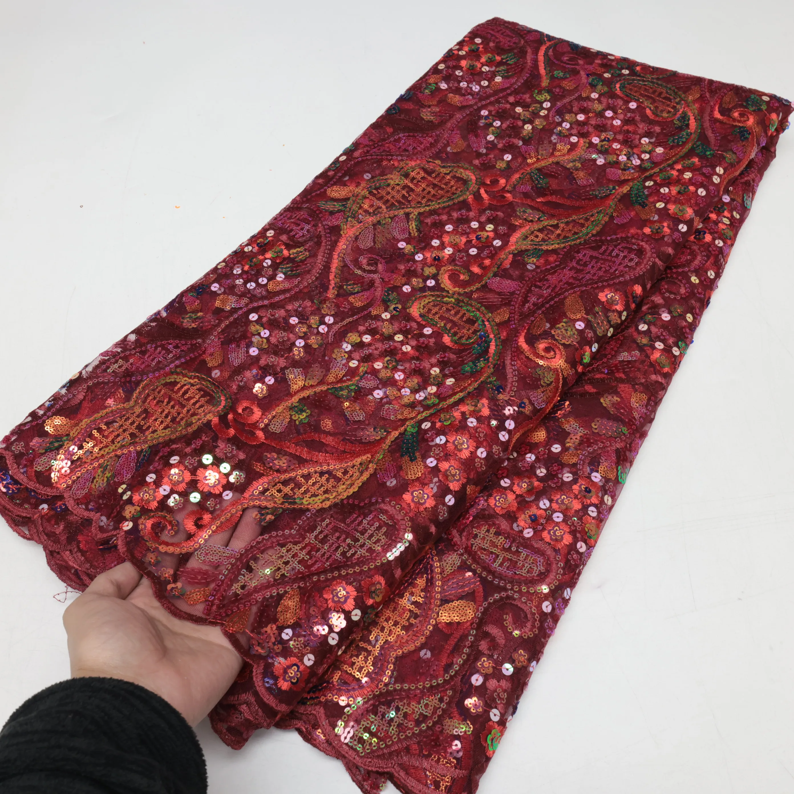 

African French Net Lace Fabric High Quality Lace Embroidered Nigerian 3d Sequins Tulle Lace 5 Yards For Sew Party Dresses