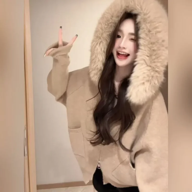 

Темпераментный свитер с капюшоном, женский новый высококачественный модный ленивый кардиган, топ