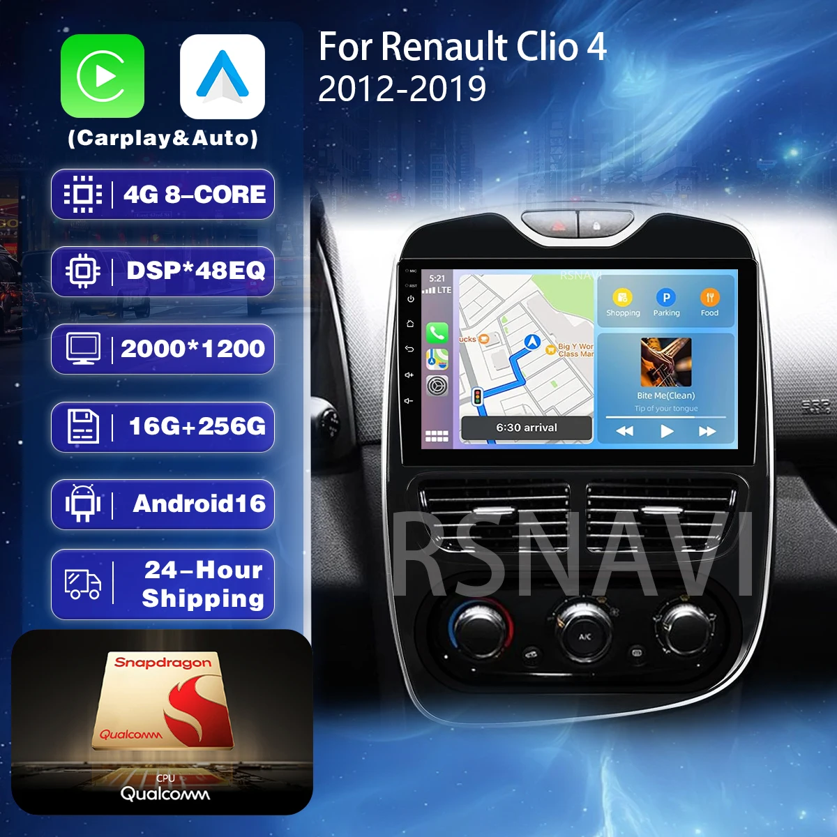 Plug and Play Android 16 Carplay Auto Car Radio Player For Renault Clio 3 4 2012 - 2015 2016 - 2018 Screen GPS Multimedia Stereo