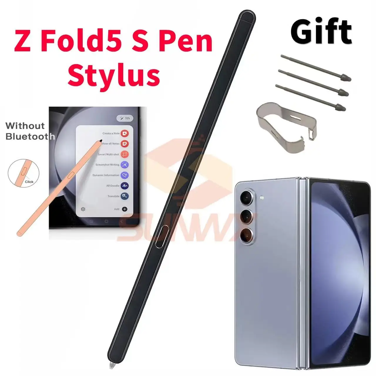 For Samsung Galaxy Z Fold 5 5G W24 Capacitance S Pen Replacement Z Fold5 F946U Active Stylus With Nibs Metal Clip Stylus Pen