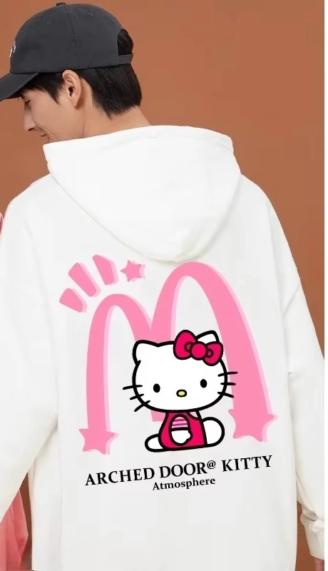 

New Disney Hello Kitty Couple Hooded Sweater Printed Women's Autumn and Winter Lazy Style Loose White Long Sleeve Student Jacket