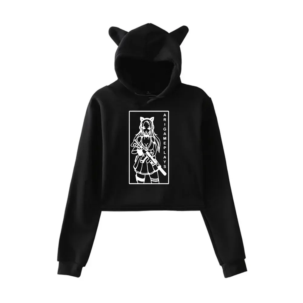 

Arigameplays Crop Top Hoodie for Teen Girls Streetwear Hip Hop Kawaii Cat Ear Harajuku Cropped Sweatshirt Pullover Tops