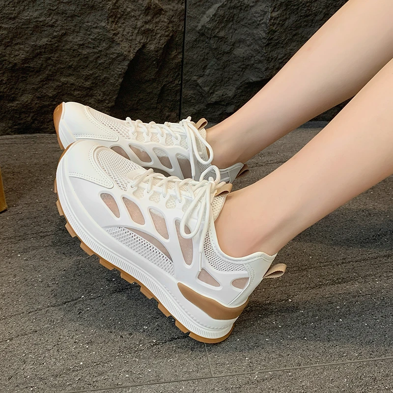 أحذية رياضية نسائية موضة 2025، كاجوال، خفيفة وقابلة للتنفس، أحذية بيضاء صغيرة بحزام رفيع شبكي جديد للصيف، للجري في الهواء الطلق #5