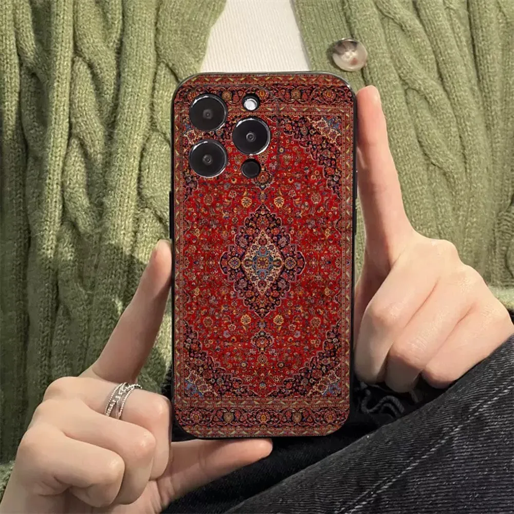 Persian Carpet Floral Pattern Phone Case For Apple iPhone 15,14,13,12,11,XS,XR,X,8,7,Pro,Max,Plus,mini Silicone Black Cover