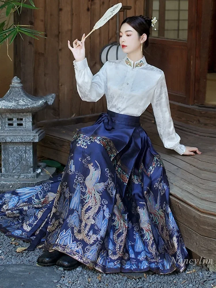 Hanfu Autumn and Winter Horse Dress Suit Women's 2024 New National Style High-end Sense New Chinese Daily Skirt Sets