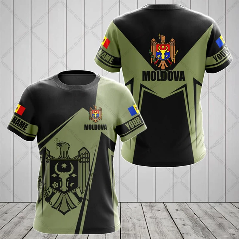 Moldova Badge 3D Printing Men's Short-sleeved T-shirt Summer Sports Camping Quick-drying Top Men's Casual Street Hip-hop T-shirt