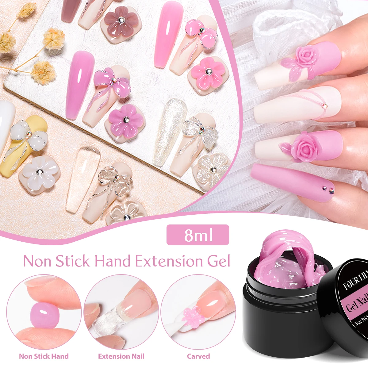 4 pezzi set di smalti per unghie gel per estensione mano antiaderente modellatura 3D scolpire intaglio nail art smalto gel duro solido per unghie finte