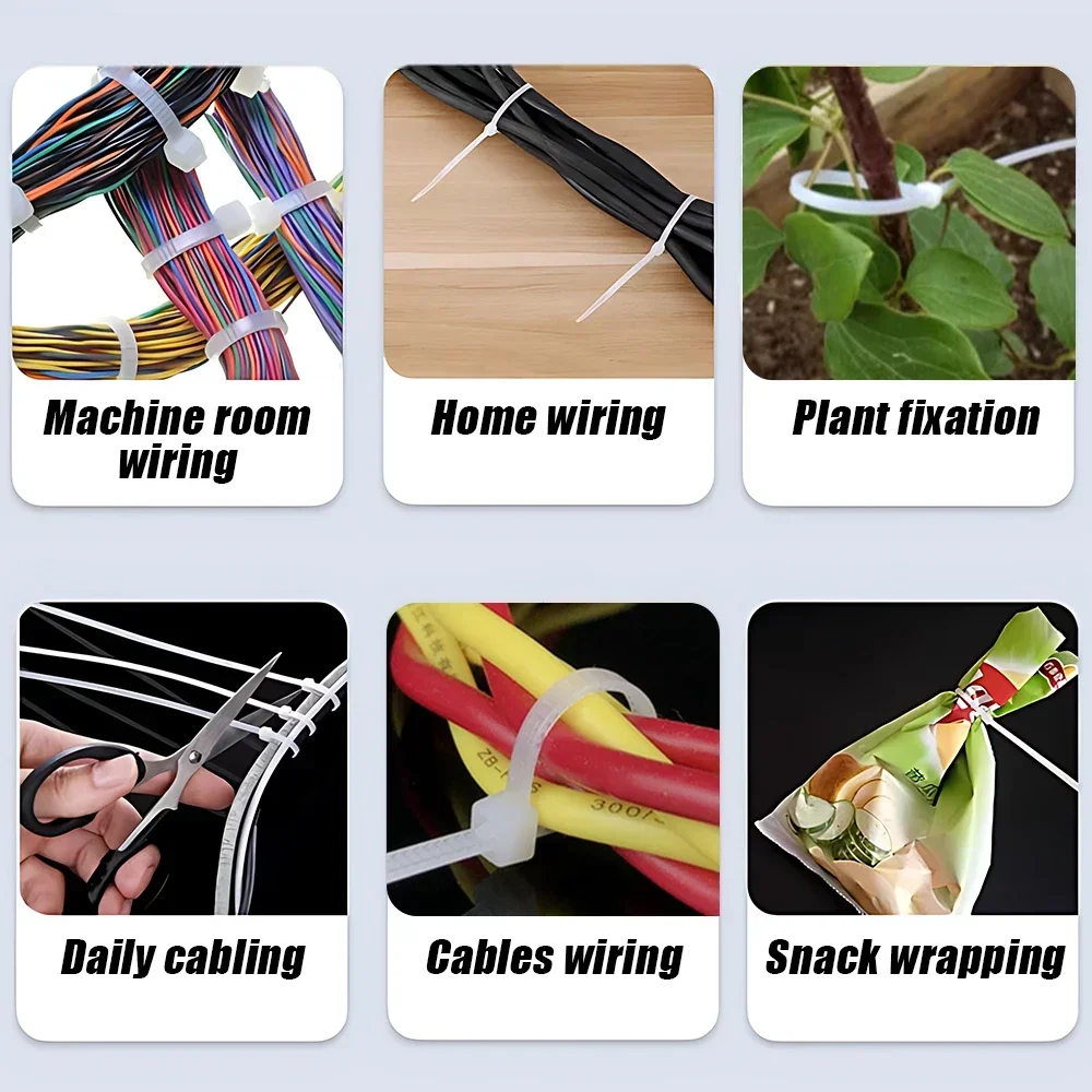 500Pcs Nylon Cable Ties Self-Locking Cord Straps Adjustable Wire Fastening Loops for Home Office Organizing