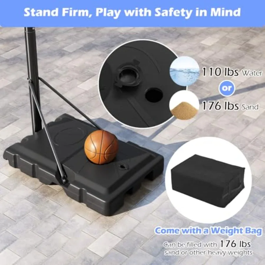 Outdoor Basketball Hoop with 7.410FT Height Adjustable System 44 Inch Shatterproof PC Backboard HeavyDuty Wheels Durable Stand