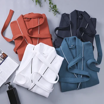 Lueury 남성용 캐주얼 목욕 가운, 양털 수건, 플란넬 잠옷, 따뜻한 커플 홈 웨어, 플란넬 벨트, 잠옷, 기모노 목욕 가운 