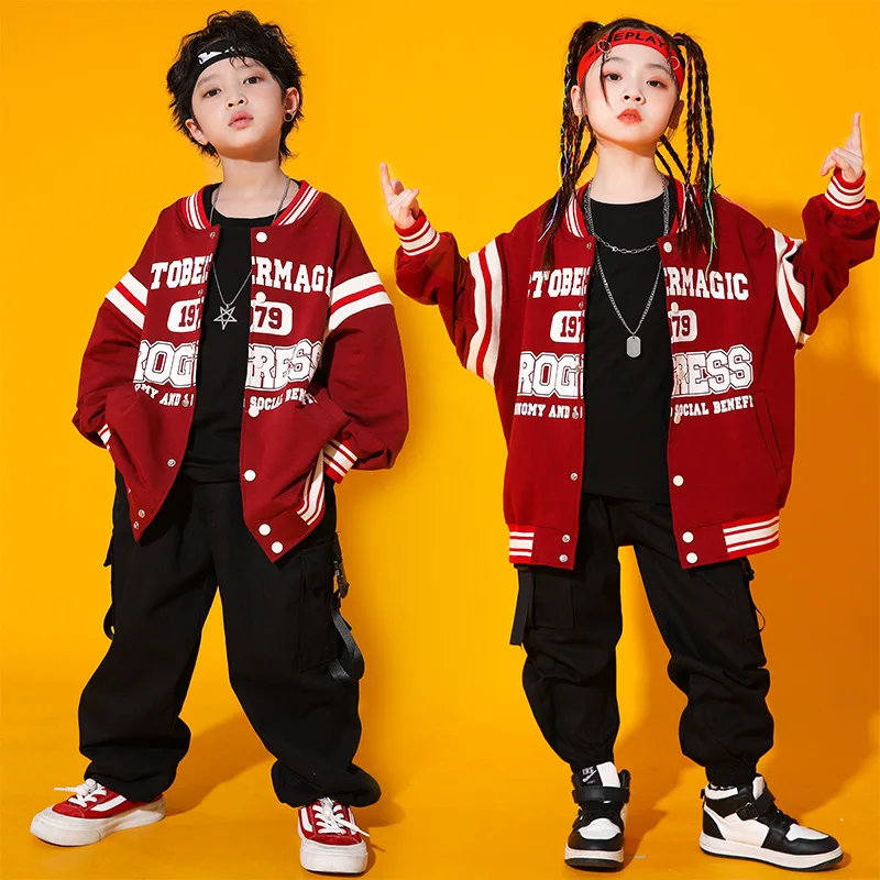 Modern Jazz Dance Costume for Kids Fashion Hip Hop Clothing Bomber Jacket Cargo Pants Boys Girls Loose Performance Wear 8 10 12Y