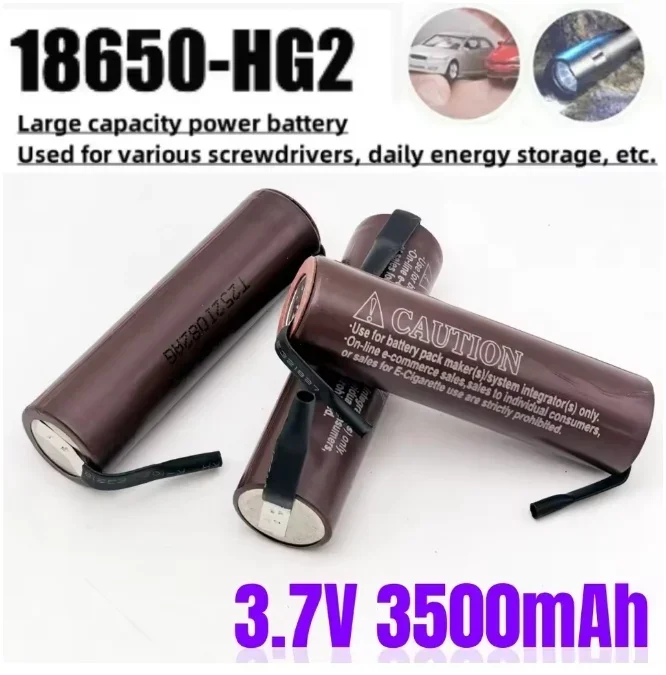 18650 Lithium-Akku 3500mAh 3,7 V 25A HG2 Elektrowerkzeug-Akku 18650 wiederaufladbarer Akku + Nickelblech