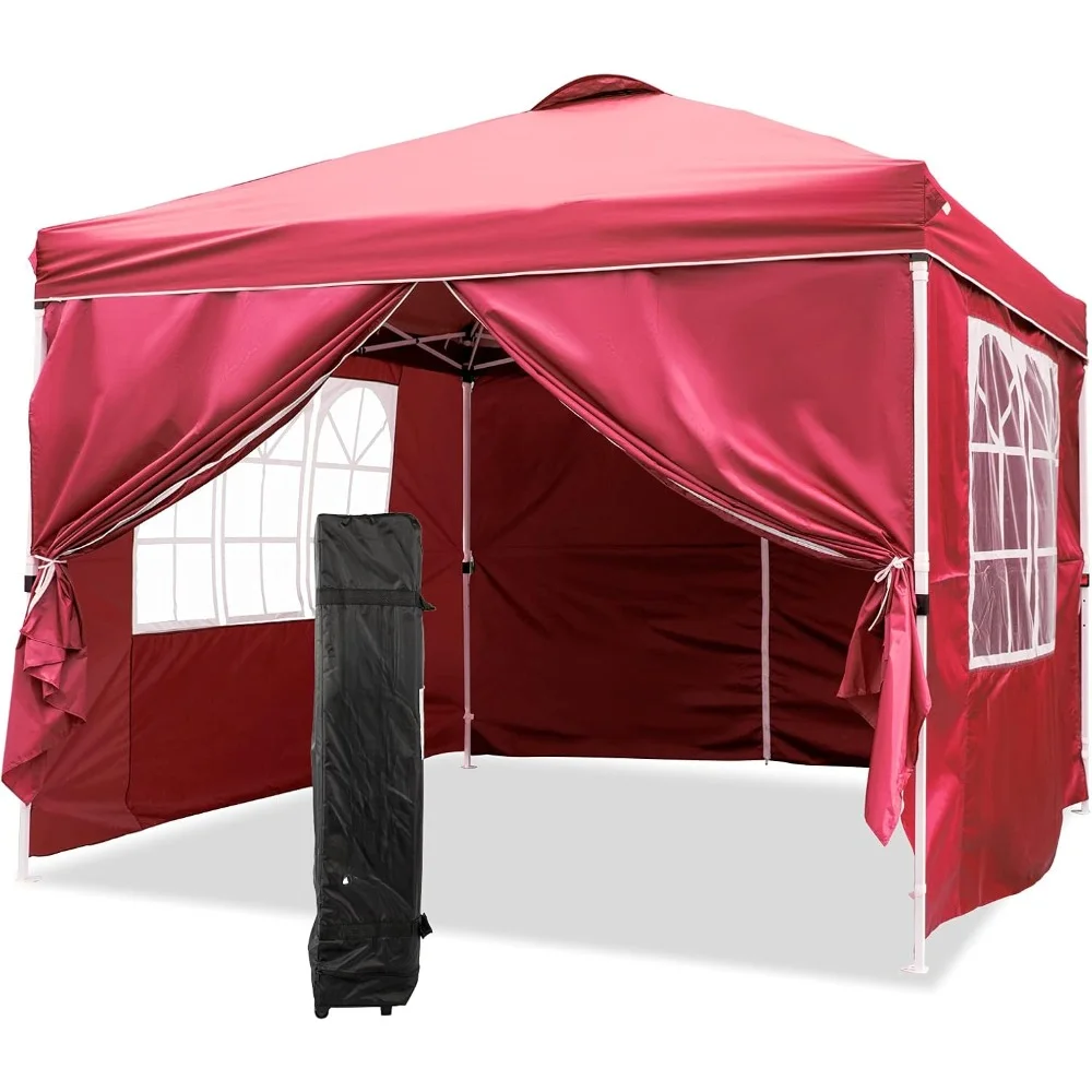 

Patio Canopy 10'x10' Pop Up Commercial Instant Gazebo Tent，Outdoor Party Canopies Stakesx8, Ropesx4 (Red, 10*10FT) Freight free