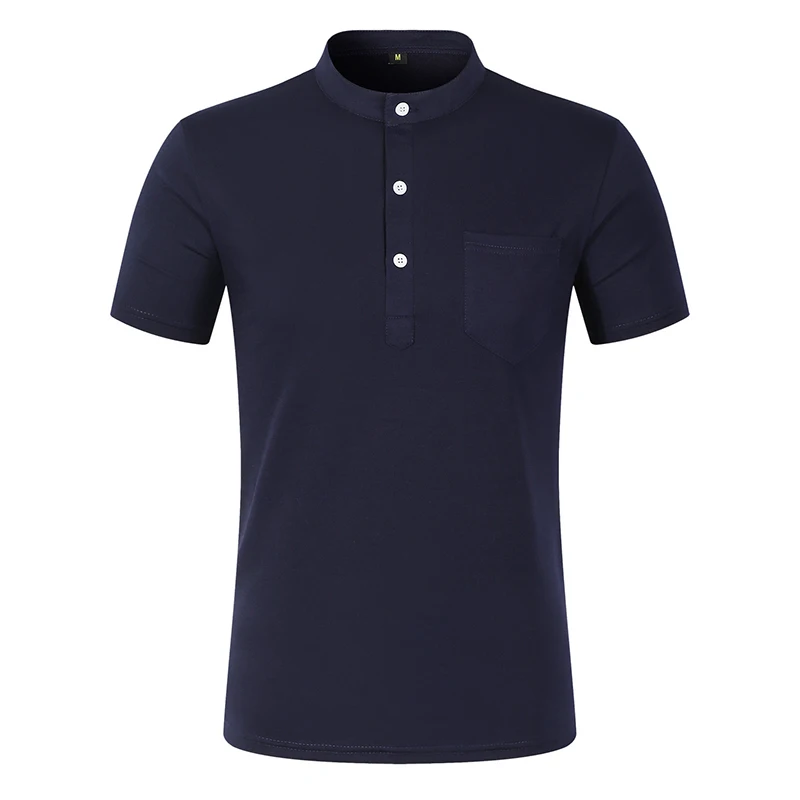 Herren Henley Poloshirt Kurzarm Knopfleiste Lässiges Oberteil mit Brusttasche Atmungsaktive Polyester-T-Shirts für den Täglichen Sommergebrauch – Detail 38