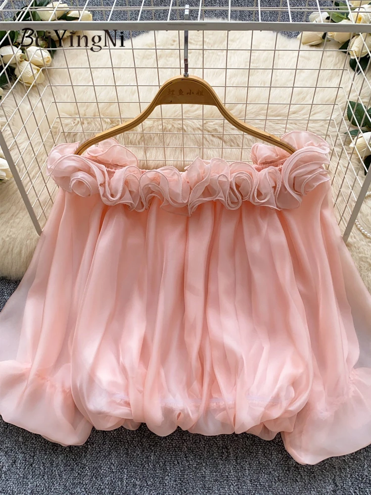 

Beiyingni New Arrivals Senior Classy Sexy Shirts Women Solid Color Korean Slash Neck Chiffon Blouses Female Temperament OL Tops