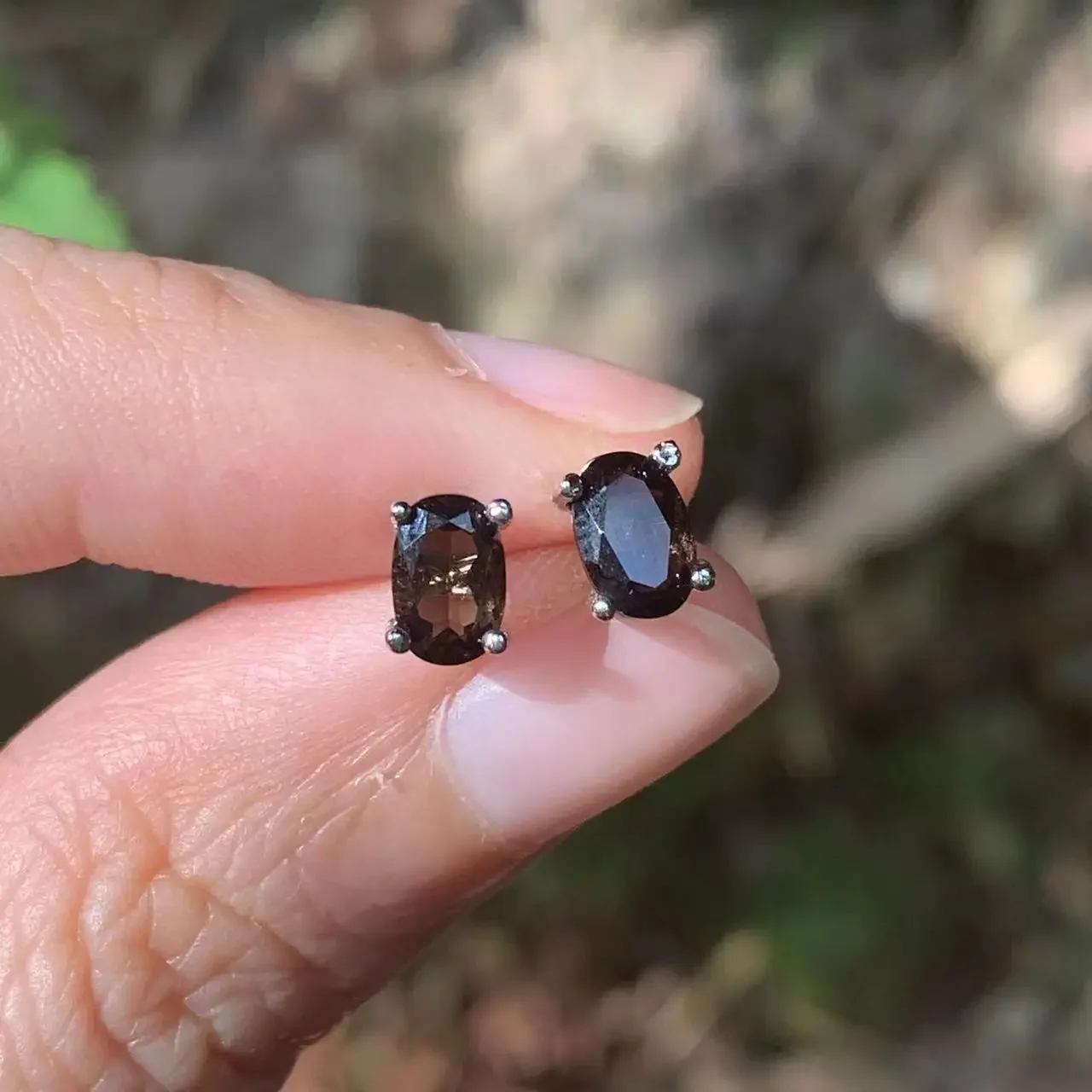 Pendientes de tuerca de cristal de cuarzo ahumado Natural para mujer, piedra de Plata de Ley 925, regalo Vintage, prevención de alergias, joyería