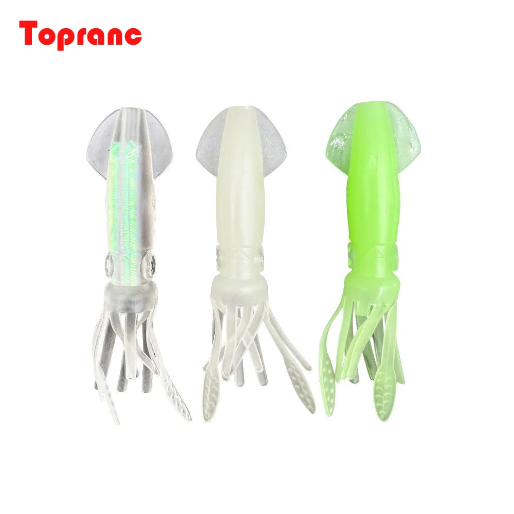 Topranc 1 Stück 100mm 8g 3 Farben Leuchtender Gummi-Weichköder Tintenfisch-Gummikleidung Weicher Köder für Tintenfisch Oktopus Sepia