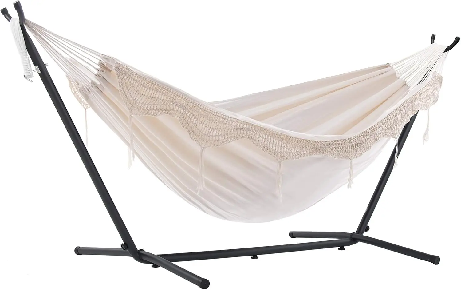 

Double Hammock with Space Saving Steel Stand, Natural (450 lb Capacity - Premium Carry Bag Included)