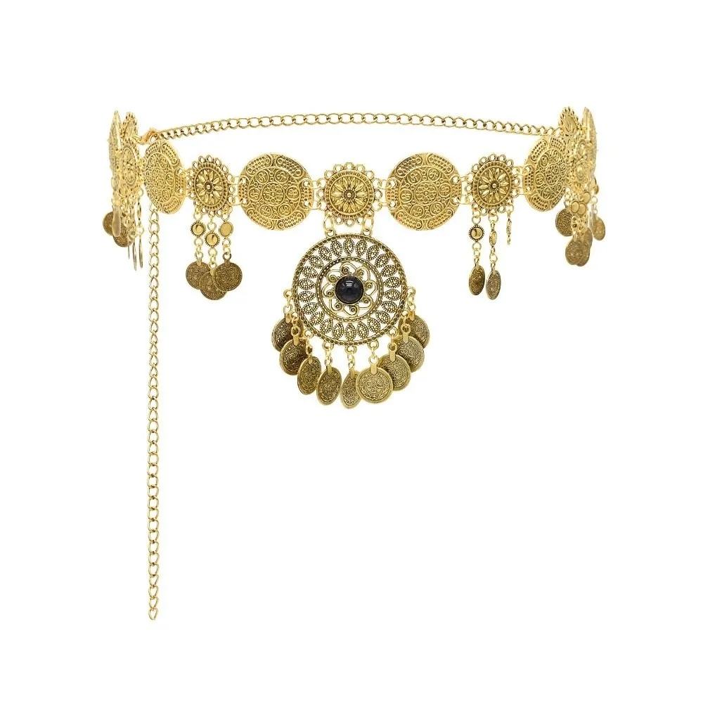 

Retro Pendant Tassel Belly Chain Metal Bohemian Style Ethnic Style Belt Long Adjustable Body Chain Gift