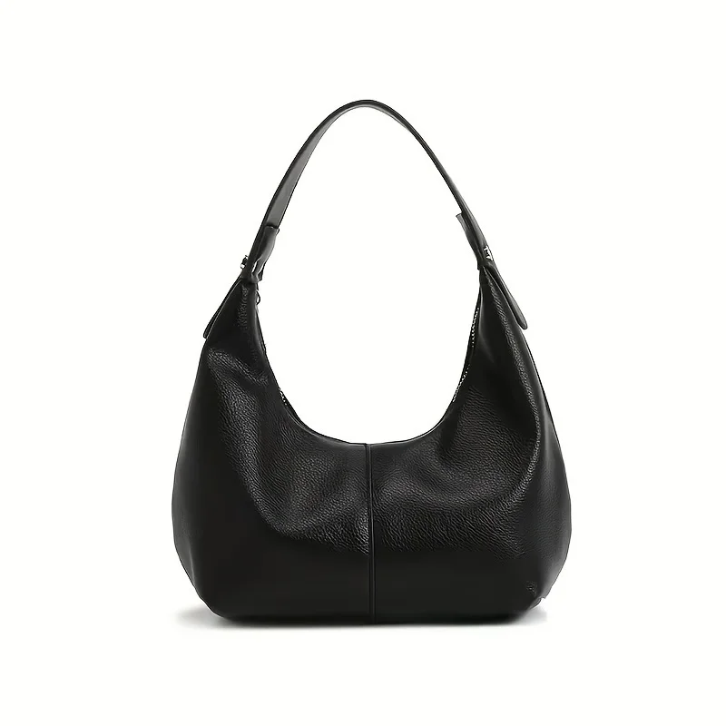 Damen Einfache Einfarbige PU-Leder Hobo-Tasche Minimalistische Unterarm-Schultertasche Lässige Große Kapazität Alltags-Handtasche – Detail 4