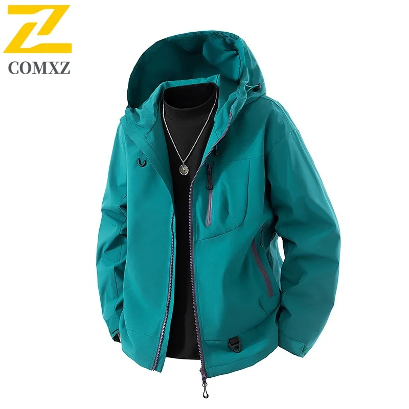 

COMXZ 2025 Men Women Couple Hooded Waterproof Windproof Jacket Outdoor Hiking Loose Fit Casual Lightweight Comfortable Coat