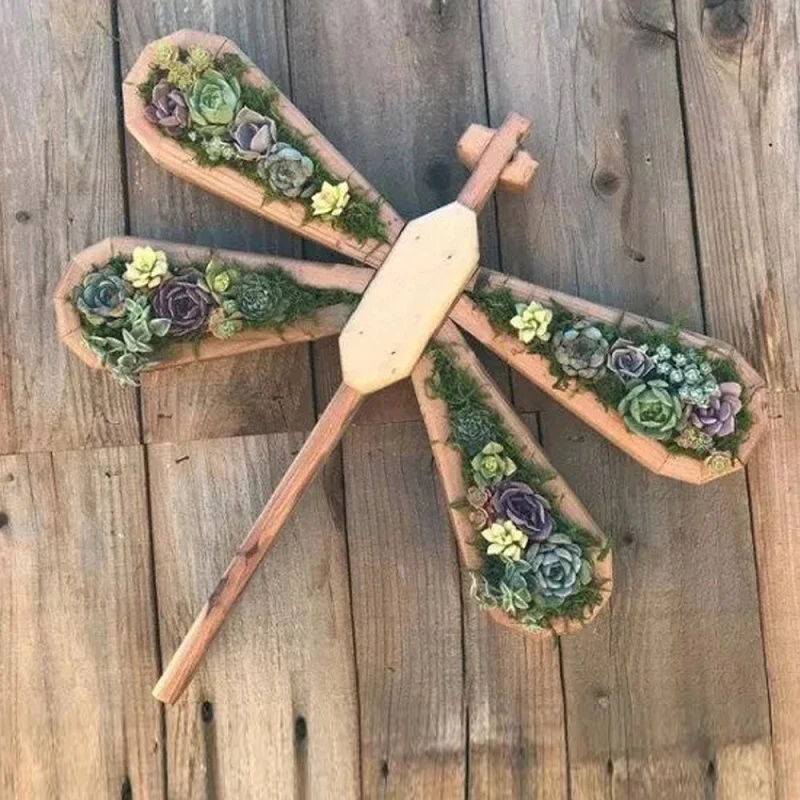 

Wooden Dragonfly Ornament Simulation Animal Shape Potted Flower Pot Lightweight Wings Accessories Garden Decoration Home Decor