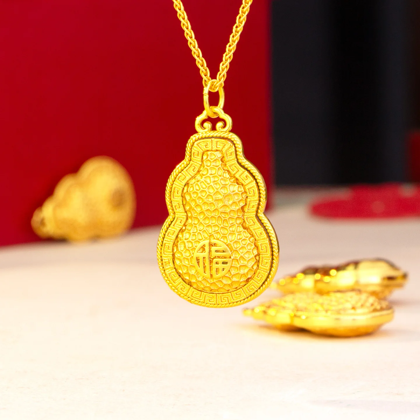 

Gold Shop Same Style 9999 24K Real Gold Women's Gold Necklace Palace Style Gourd Pendant Fashionable Exquisite Gift Beautiful Je