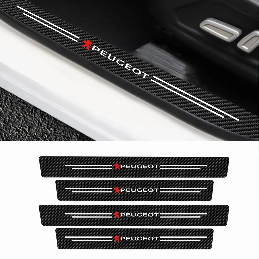 Car Door Sill Scuff Plate Decoration Carbon Fiber Stickers For Peugeot RCZ 208 3008 107 308 2008 207 508 607 301 106 406 407