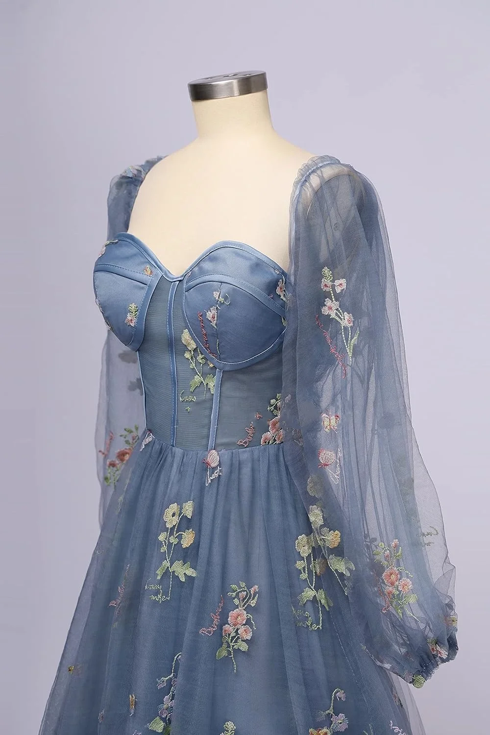 Vestido de fiesta de encaje de flores con hombros descubiertos para mujer, vestido de graduación de princesa, escote Corazón, manga larga, cremallera sin espalda