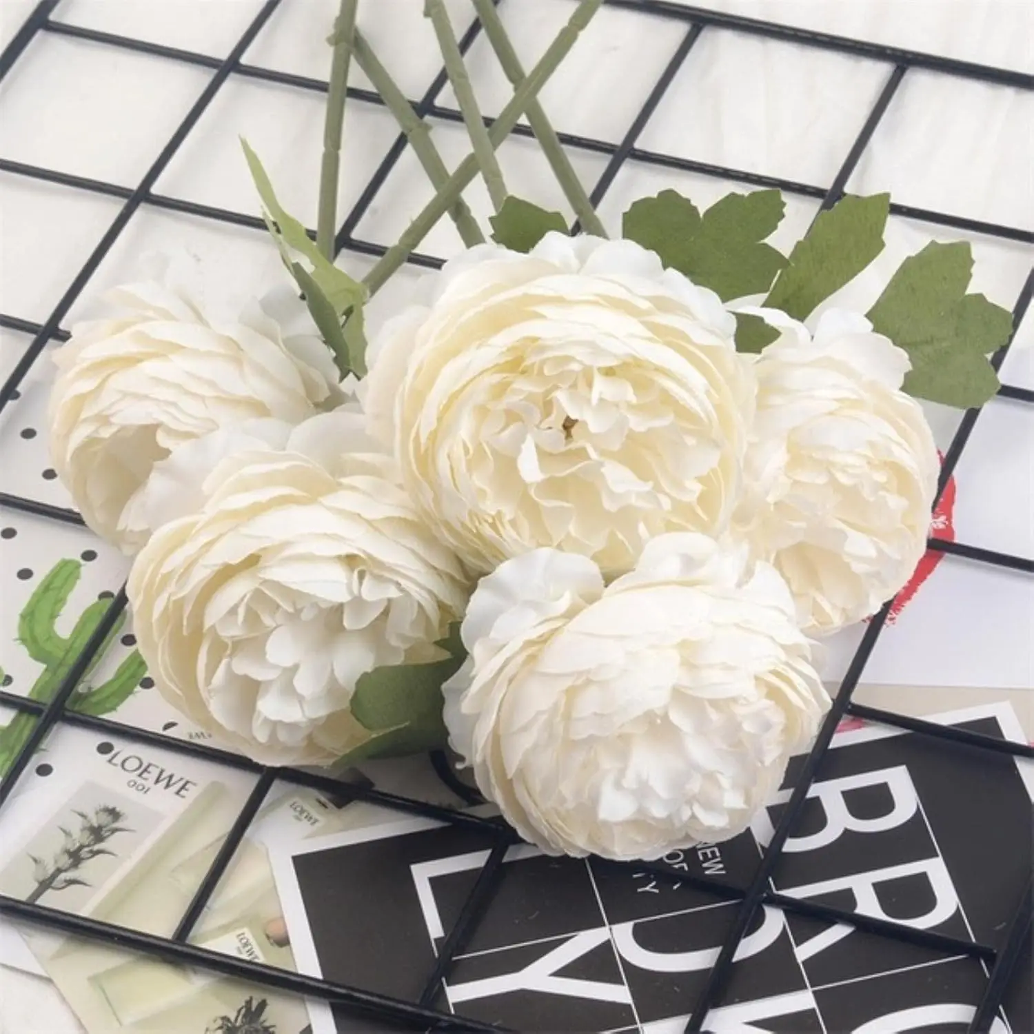 6pcs Simulated Peony Flower Heads For Wedding Party Decoration, Cake Decoration And Home Living Room Table Decoration