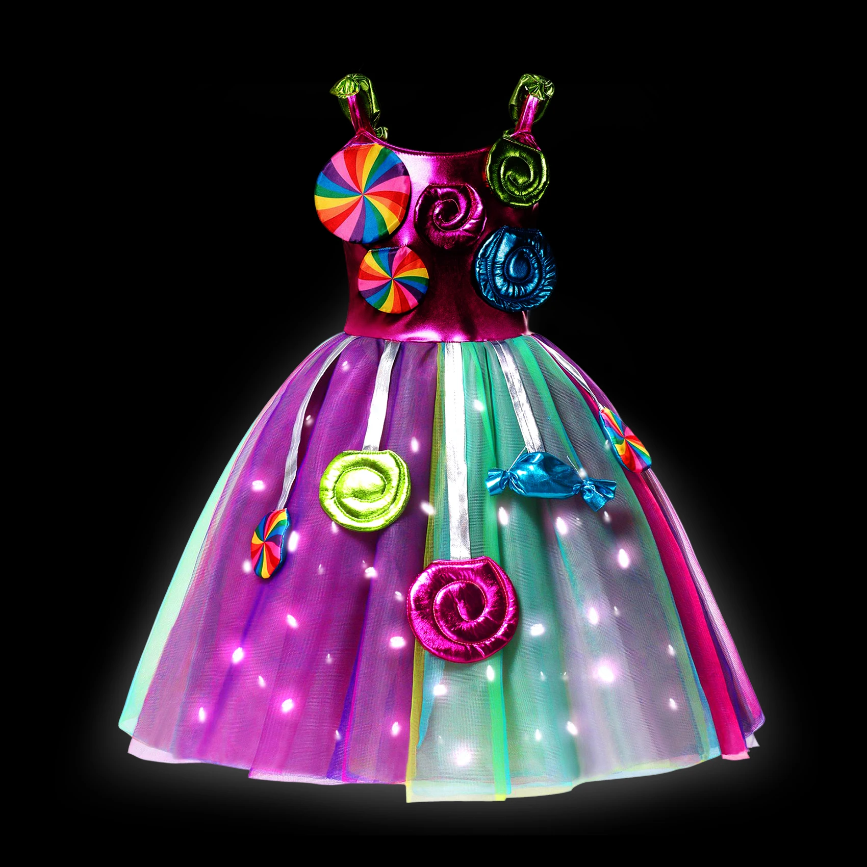 Girls LED Light Up Costumes Purim Sweet Candy Dress Lollipop Luminous Princess Festival Carnival Party  Clothes