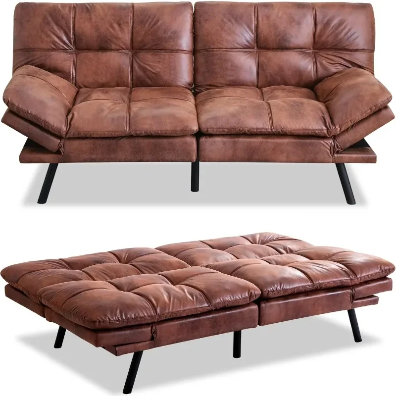 

Sofa Bed Faux Leather Memory Foam Couch Futon Sets,Convertible Sleeper Sofa for Living Room,Modern Daybed w/Removable